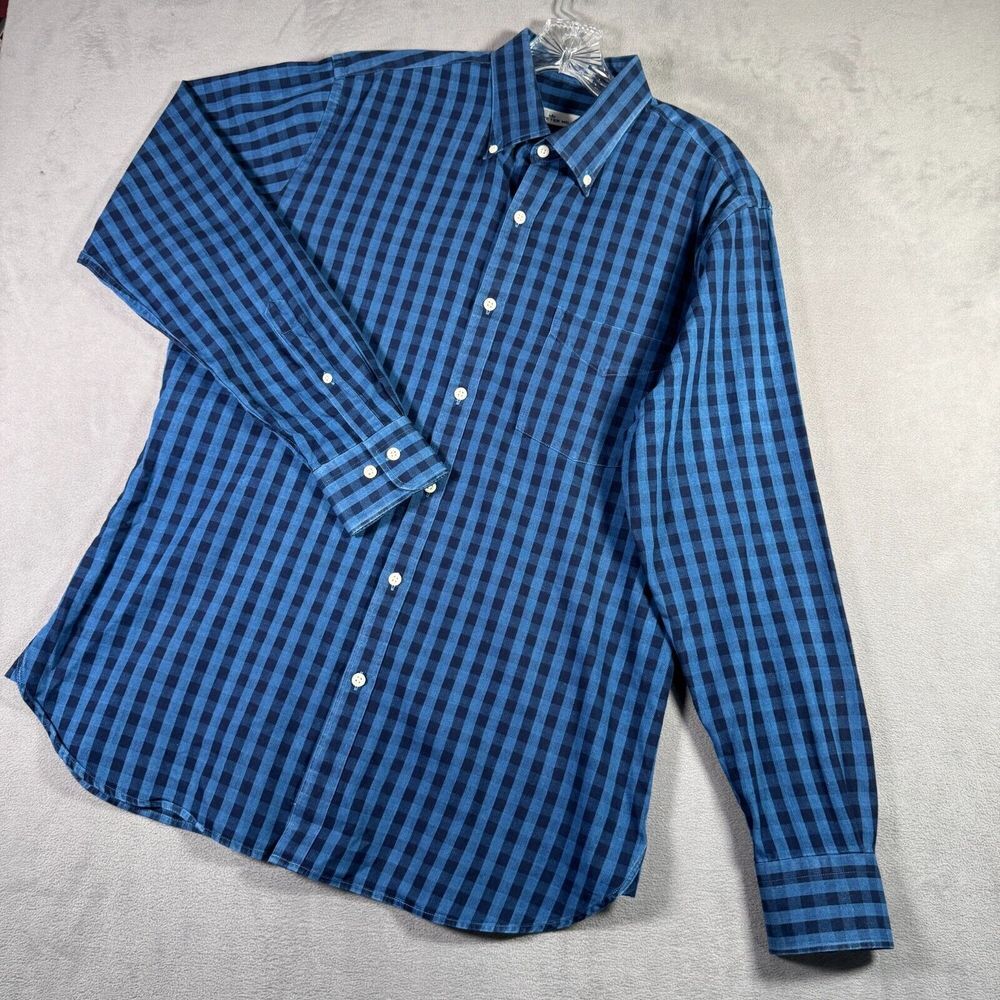 Peter Millar Shirt Mens‎ M Blue Check Button Long Sleeve Preppy Office Casual